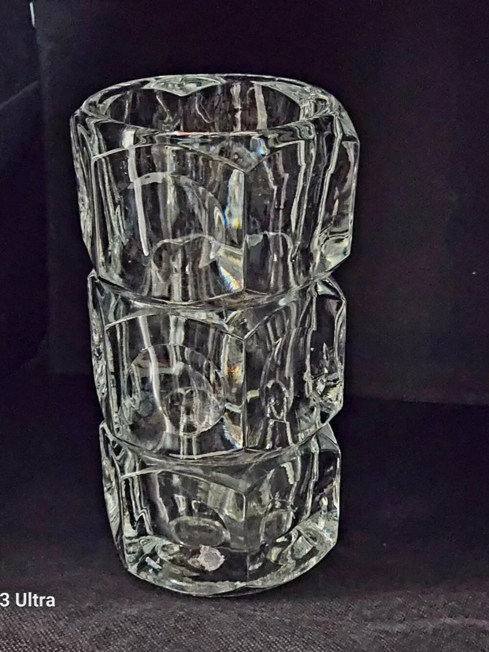 Vintage MCM ELEMENTS Clear Heavy Crystal Vase Cubist Geometric cut glass 7